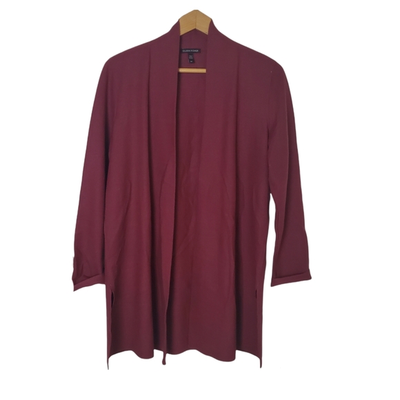 Eileen Fisher 100% Wool Burgundy Cardigan Size S - Picture 1 of 7